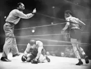 Boxer Kneeling On Canvas After Knock Out 1937 Old Boxing Photo