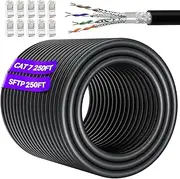 MEIPEK Cat 7 Outdoor Ethernet Cable Bulk 250ft (20 RJ45), SFTP Cat 7 Triple Shielded Ethernet Cable, High Speed 10Gbps 600Mhz, Direct Burial, UV Resistant, Waterproof LAN Cable for Router, Gaming