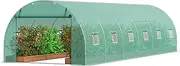 [VEVOR] Walk-in Tunnel Greenhouse, 29.2x9.7x6.5 ft Hoop House Greenhouse Tunnel, Plant Hot House with Galvanized Steel Frame, Green PE Cover, Roll-up Zipper Door and 12 Windows for Outdoor