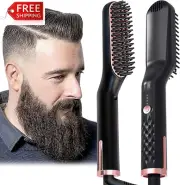 AU Plug Hair Straightening Brush, Beard Straightener Brush, 3-In-1 Ionic Straigh