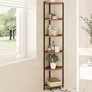 Corner Shelf Stand, Corner Bookshelf, Storage Standing Shelf Unit with Metal Frame, Plant Stand, Corners Bookcase for Living Room, Home Office, Bedroom, Rustic Brown CS06001B