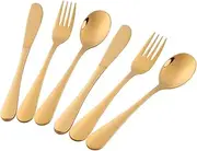 Bisda Todder Silverware Sets, 6pcs 18/8 Stainless Steel Kids Cutlery Serving for 2, BPA-Free Children Self-Feeding Safe Utensils, Mirror Polished, Multicolored 6 Pieces Gold
