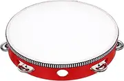 uxcell 1 Pcs Tambourine Drum 10 Inch Wood Hand Held Tambourine Single Row Metal Jingle Percussion Musical Drum Instrument for Adults Church Wedding Party Games, Red