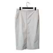 REISS Hari Stone Grey Zip Front Centre Split Midi Pencil skirt - size 14 NEW