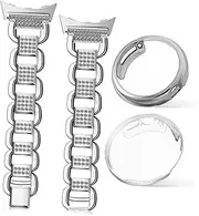 Uonlytech 1 Set Shiny Rhinestone Replacement Watch Strap Protective Case for Pixel Watch LTE WiFi Breathable Hollow Design Lightweight Bracelet for Women for Daily Wear Special Occasions
