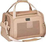 Petsfit Transport Box Dog Cat Foldable Dog Bag for Small Dogs Cats Carry Bag with Adjustable Shoulder Strap & Soft Expandable Cushion, M/Khaki