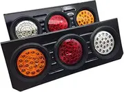 Leona Co 2Pack 63 LED Truck Trailer Tail Lights Bar Kit, Stop Turn Signal Brake Reverse Taillight with Iron Bracket Base Waterproof 12V 10.5cm Round Led Trailer Tail Lights RV Camper Flatbed Trucks