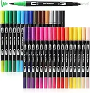 Art Markers Brush Pen, Markers for Adult Coloring Books No Bleeding,32 Colored Pens Fine Point Highlighter Pen & Brush for Adult Kids Coloring Journaling Note Taking Planner