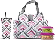 Fit & Fresh Women's Westport Insulated Lunch Bag with Matching Reusable Container Set, Ice Pack and 20-Ounce Tritan Water Bottle, Magenta