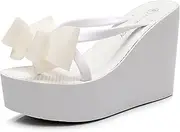 [Lossarye] Women's Bow Platform Wedge Flip Flops Summer Anti-Slip Comfortable Cute High Heel Slide Sandals Beach Thong Sandals