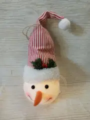 NEW! SNOWMAN Light Up Santa Hat Christmas ORNAMENT Red Striped Frosty Winter