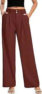[FUNYYZO] Women Long Dress Pants High Waisted Work Pants Dressy Casual Wide Leg Elastic Waist Trousers, Wine Red, X-Large