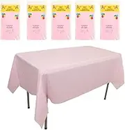 aoozleny Premium Disposable Plastic Tablecloth (54 x 72 inches), Decorative Rectangle White Table Cover for Wedding, Party, Banquet [5 Pack] (Pink)