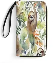 [BFGWK] Big Wallet Novelty Watercolor Sloth Print Long Zipper Wallet Leather Wallet Suitable for Men and Women, Style, 7.8x4.1 Inch, Style, 19.7x10.5cm