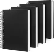 Ouzoustate Lined Spiral Notebook A4 Large Black Journal 8.5" x 11"-4 Pack 7mm College Ruled Hardcover Notebooks 160 Pages 100GSM Thick Paper for Note Taking School Office Supplies