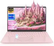 15.6 inch Pink Laptop Computer, Alder Lake Quad Core N95 CPU Laptop, 16GB DDR4 512GB SSD Portable Laptop PC with Fingerprint Unlock, FHD IPS Display, Color Backlit KB, WiFi5 Bluetooth 4.2,HDMI, USB3.0