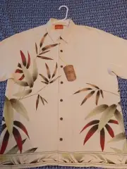 Tommy Bahama "Los Bambu" Leaf Frond Print Silk Camp Shirt MSRP $138 NWT