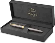 [PARKER] Sonnet Fountain Pen | Grey Lacquer with Gold Trims | Medium Stainless Steel Nib with Gold Coating | Black Ink Cartridge Refill | Gift Box | Perfect Graduation Gifts