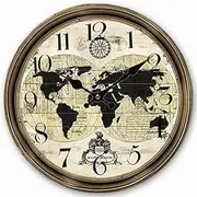 Wooden Wall Clock World Map Globe Map Brown Clock Retro Vintage Large Clock Home Decorative Country Non -Ticking Silent Quiet 14 Inch Gift
