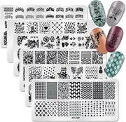 OYCOLOR 6Pcs Nail Stamping Plate Set 1Nail Stamper 1Scraper 1Storage Bag Geometry Stripe Christmas Design Nail Template Image Plate Manicure Stamp Kit