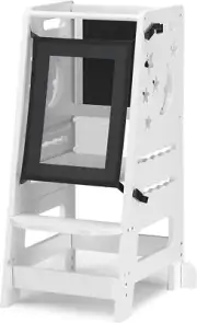 Bamboo Toddler Kitchen Stool for Kids Step Stool - White Little Helper Tower Adj