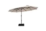 Costway 4.6*2.7M Double-Sided Outdoor Umbrella w/Base Parasol Beach Shelter Stand Garden Yard Deck Beige