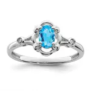 Sterling Silver Rhodium-plated Light Swiss Blue Topaz u0026 Diamond Ring