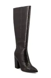 MIA Landra Croc Embossed Knee High Boot in Black at Nordstrom, Size 9
