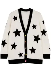 Alice + Olivia Bradford Star-appliquéd Stretch-wool Cardigan - Off White - L (UK14 / L) L (UK14 / L)
