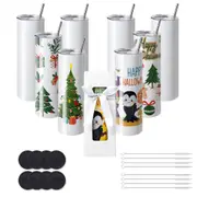 8 Pack Straight Sublimation Tumblers, 30 oz Blank Tumbler Bulk, Stainless Steel Double Wall Tumbler Cups with Straw, Lid, Brush, Base, Shrink Wrap, Gift Box, for Heat Press and Heat