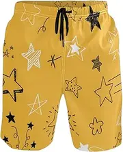 [GuoChe] Men's Novelty Beach Shorts Yellow Stars Quick Dry Swimwear Board Shorts Mens Swim Trunk Bathing Suits Mesh Lining