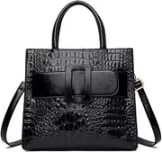 [GJGJTER] Vintage Top-handle Handbags Purse Satchel for Women PU Crocodile Pattern Tote Commuter Bag Crossbody Shoulder Bag