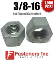 (Qty 1000) 3/8-16 Low Carbon Grade 2 Finished Hex Nuts Hot Dipped Galvanized