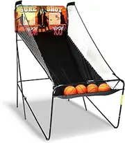 Sure Shot 81-in Dual Basketball Arcade Game for Game Room - with LED Scoring, Foldable Indoor Basketball Game Design, Steel Frame, 8 Game Modes, Pump & Dual Hoops - Orange/Black Finish