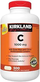 Kirkland Signature Vitamin C 1000mg, with Rose Hips 500 Tabs each (pack of 2)