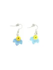 Flower & Leaf Dangle Earrings Made with a Yellow Lego Flower and Blue Lego Leaf