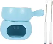 GRIRIW 1 Set Ceramic Cheese Chocolate Fondue Melting Pot with Base Forks for Parties Dipping and Desserts High Temperature Resistant Design Random Color