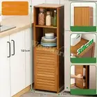 Bamboo Wooden Narrow Slimline Storage Tower Tall Cabinet Pantry Cupboard 4-Tier