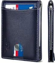 [SERMAN BRANDS] RFID Blocking Slim Bifold Genuine Leather Minimalist Front Pocket Wallets for Men with Money Clip Thin Mens