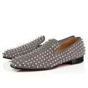 Christian Louboutin Mens Rollerboy Spikes Shadow Grey Flat Slip On Loafer 41 8