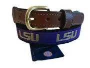 LSU Mens Leather Canvas Collegiate Woven Ribbon Belt NWT