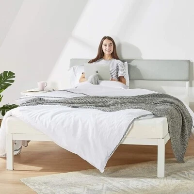 Mellow KERA Metal Platform Bed with Angled Upholstered Headboard, Solid...