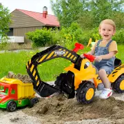 CostwayKids Excavator Ride On Digger Toy with Safety Helmet