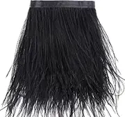 Ostrich Feathers Trims Fringe with Satin Ribbon Tape - for Dress Sewing Crafts Costumes Decoration Pack of 2 Yards (Black)