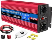 ETREPOW 3500 W Voltage Converter 12 V to 230 V Pure Sine Wave Inverter with 2 EU Sockets and One USB, Wireless Remote Control, LCD Screen - Peak Power 6000 W Car Converter