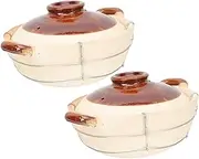 SOLUSTRE 2pcs Casserole Dishes with Lid High Temperature Resistant Clay Cooking Pot for Korean Stone Pot Rice Ergonomic Handle for Easy Carrying for Home Cooking