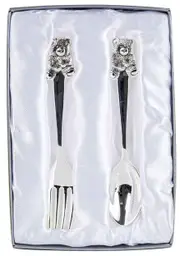 Silver Baby Fork and Spoon Gift Set Newborn Keepsake Christening Gift Boy Girl