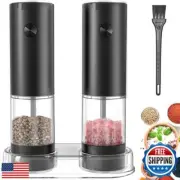 JIDSPWLS Electric Pepper and Salt Grinder Set（2 Pack Black/Black）Adjustable C