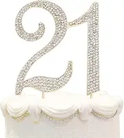 Hatcher lee Bling Crystal 21 Birthday Cake Topper - Best Keepsake | 21st Party Decorations Gold
