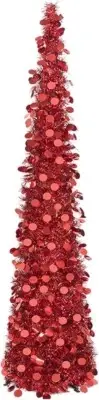 Red Christmas Tree, 5ft Tinsel Collapsible Christmas Tree For Christmas Decorate